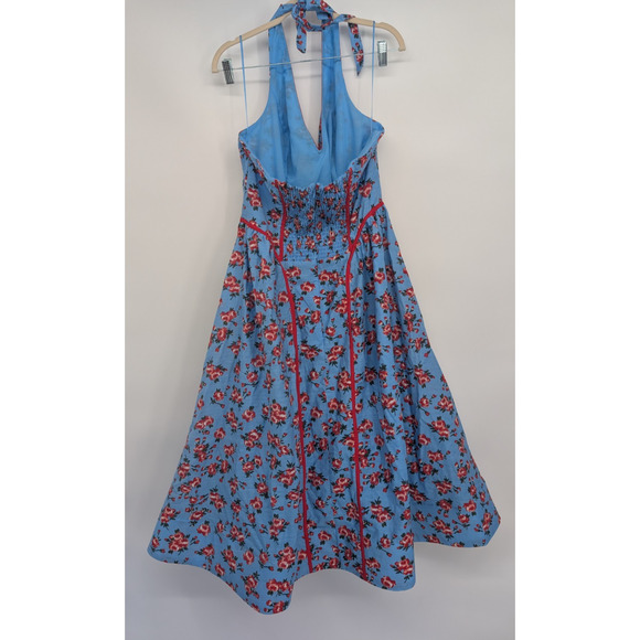 NWT Anthropologie Halter V-Neck Fit & Flare Midi Dress Sz XL Blue Floral #8E513 - Picture 5 of 11